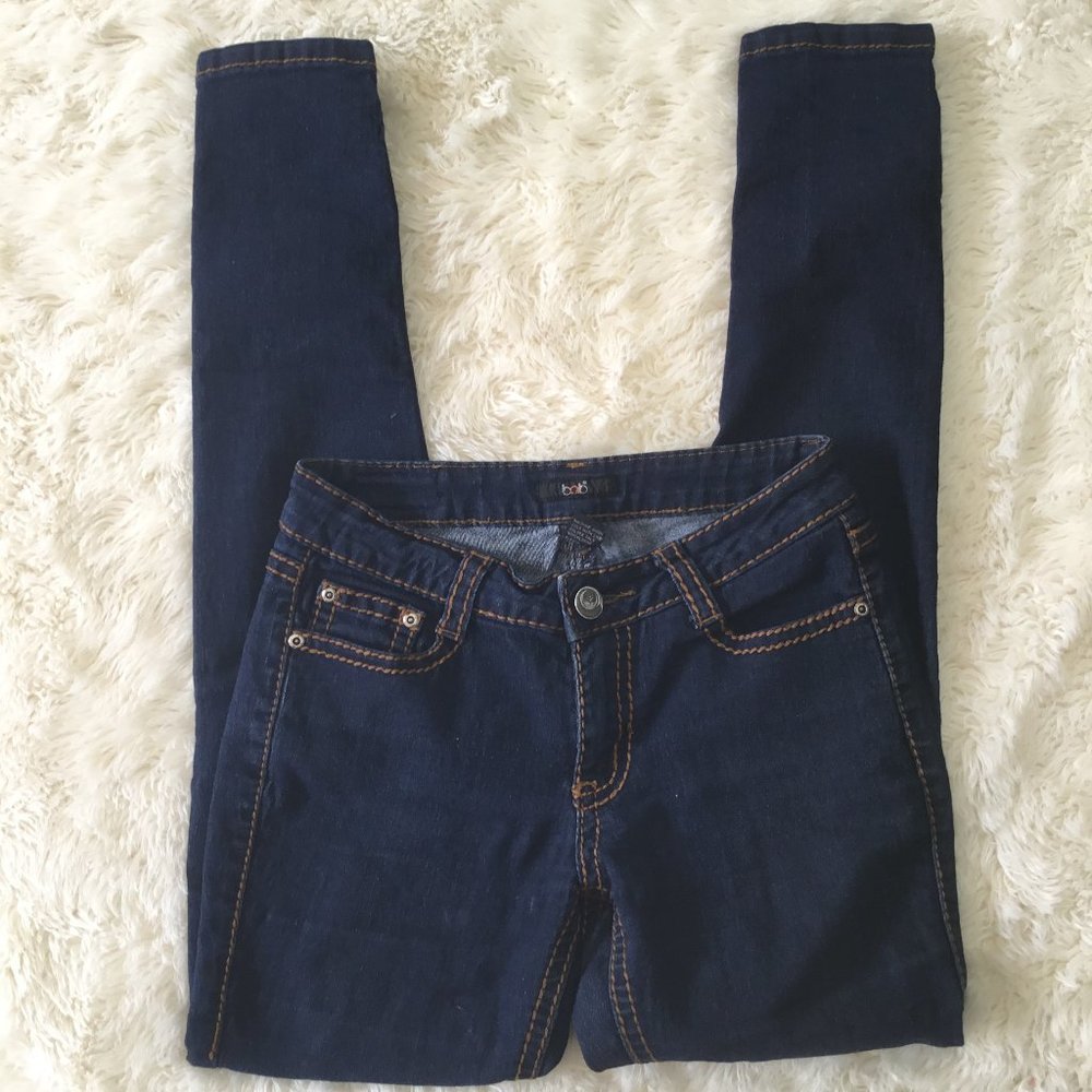 B.O.B Women's Skinny Jeans Denim Low Rise Logo Stretchy Dark Blue 7